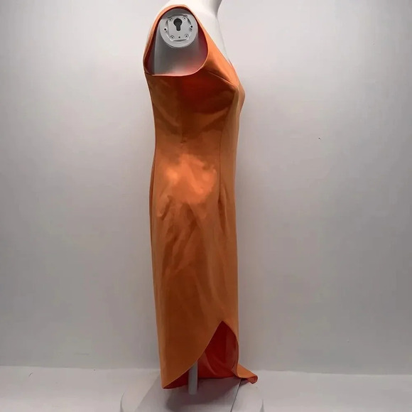 Jay Godfrey Dress Sheath Midi A-Line Sleeveless V-Neck Asymmetrical Orange 4 - Picture 4 of 11